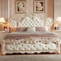Lit de luxe nordique Vintage, maître Queen King, lit Regale moderne en bois, chambre à coucher en cuir Antique, coffre-fort, meubles tendance Queen Size 2