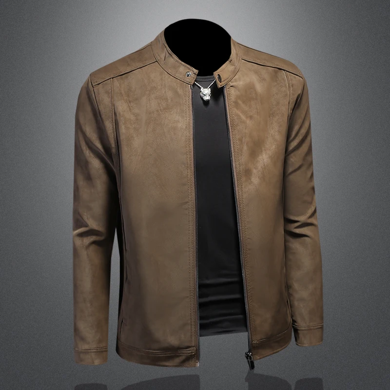 Leather Jackets Autumn And Winter Men's Standing Collar Motorcycle Leather Jacket Casual Slim Fit