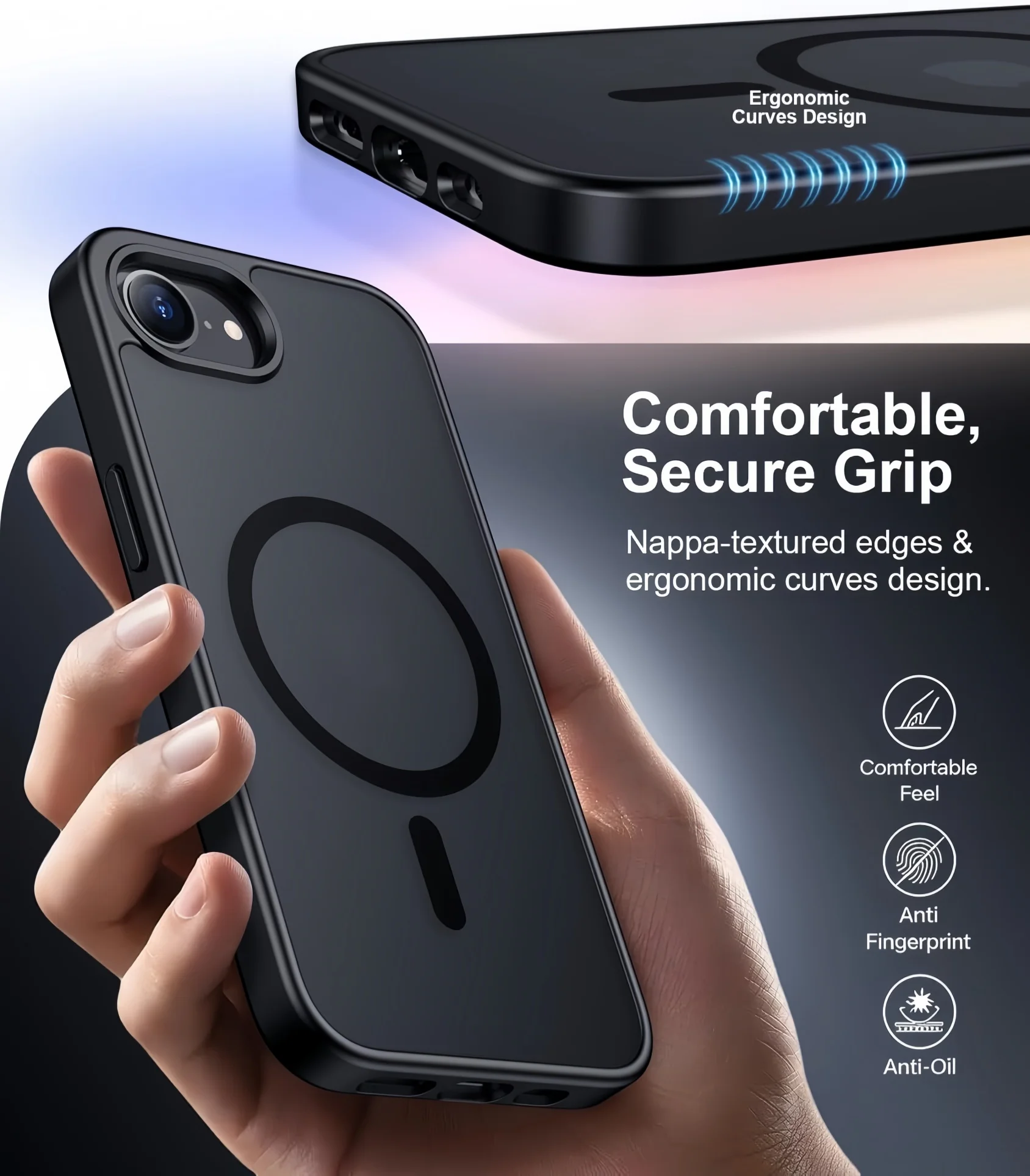 Magnetic Translucent Matte Phone Case with Tempered Glass Screen Protectors - Clear