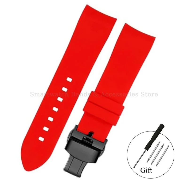 Silicone Waterproof Curved End Watch Strap with Folding Buckle