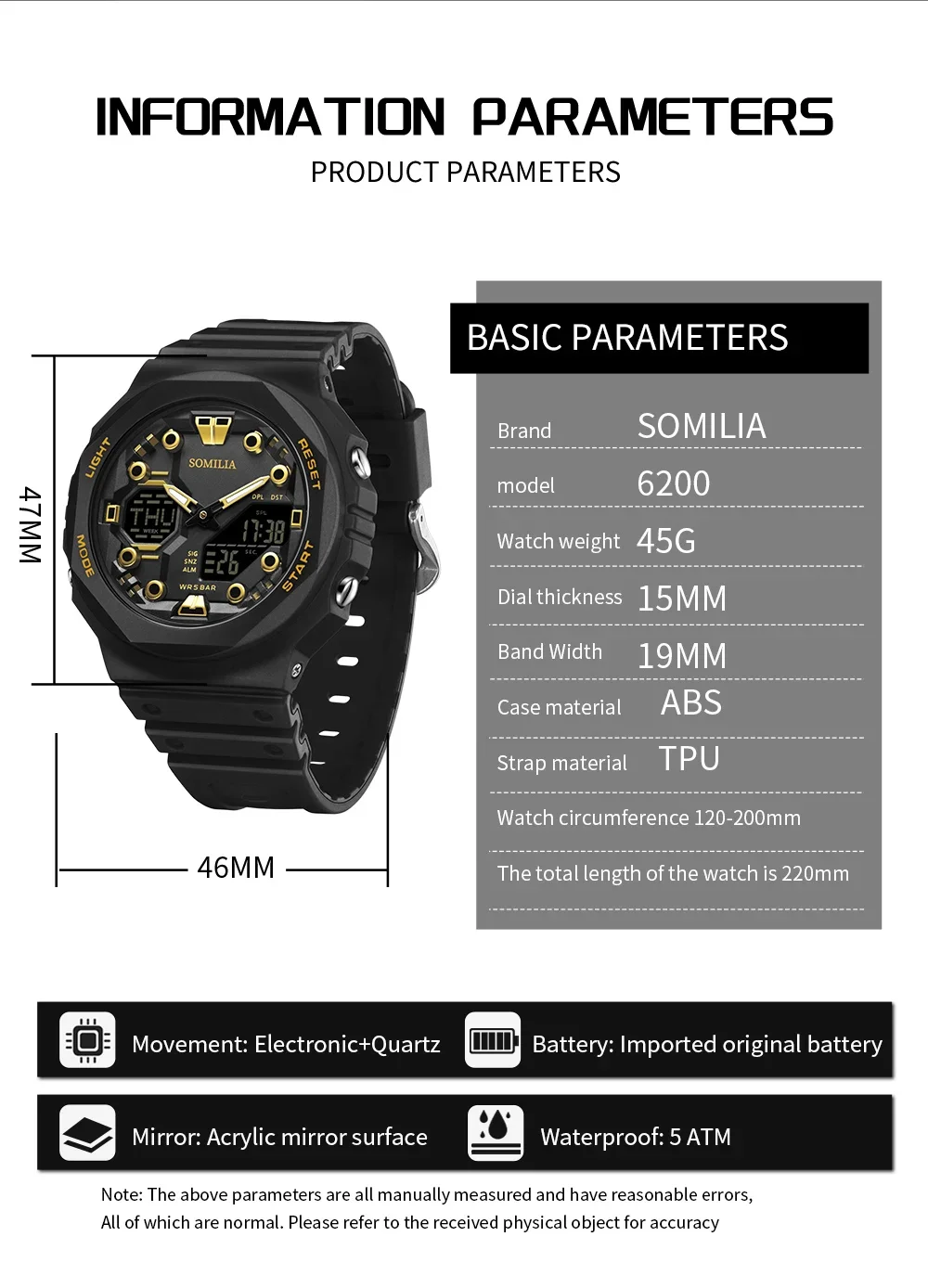SOMILIA S6200 Fashion Men's Electronic Watch Multi functional Waterproof LED Dual screen Student Electronic Watch 2025 5