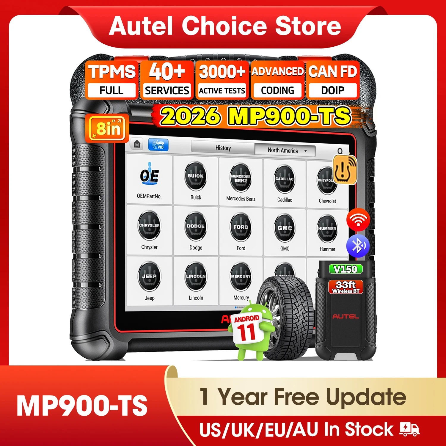 Autel MaxiPRO MP900-TS Auto TPMS Diagnostic Tools Car OBD2 Scanner Programming ECU Coding Active Test CAN FD/DoIP PK MP808BT