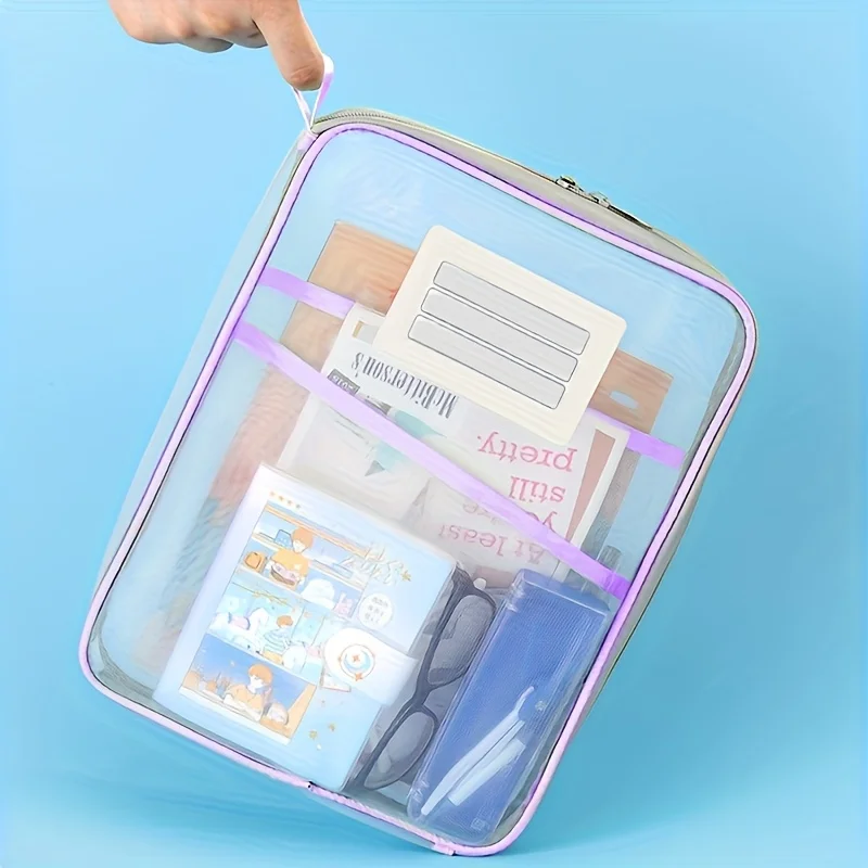 1pc A4 지퍼 파일 폴더, 3겹 두꺼운 메쉬 및 투명 나일론 정리함, 스티커 손잡이 및 내구성 있는 지퍼 잠금장치 포함