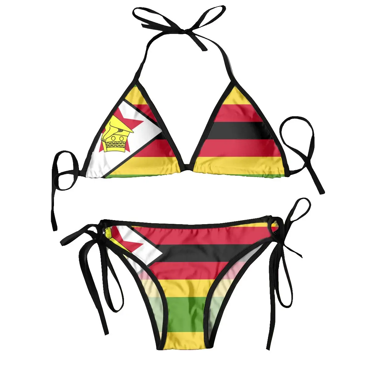 

Women Triangle Swimsuit Lace-up Bikini Set Sexy Halter Swimwear Pushup Zimbabwe Flag