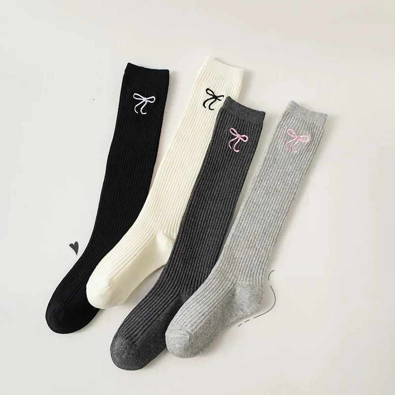 Korean Fashion Children Bow Legging Stocking Sock for Kids Girl JK Lolita Embroidery Knee High Long Spring Autumn School Socks