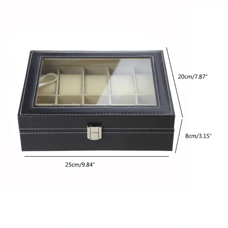 10 Grids Watch Box PU Leather Watches Display for Case Jewelry with Lo