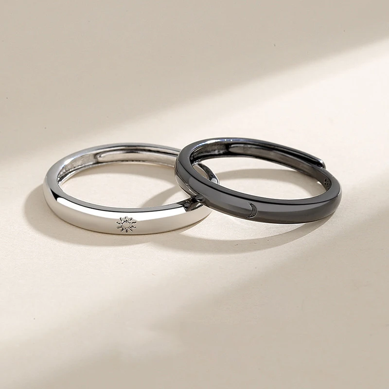 Fashion Simple Couple Ring Silver Color Sun Moon Adjustable Open Ring Jewelry For Women Men Wedding Anniversary Gifts fashion rings couple rings fashion ring finger rings