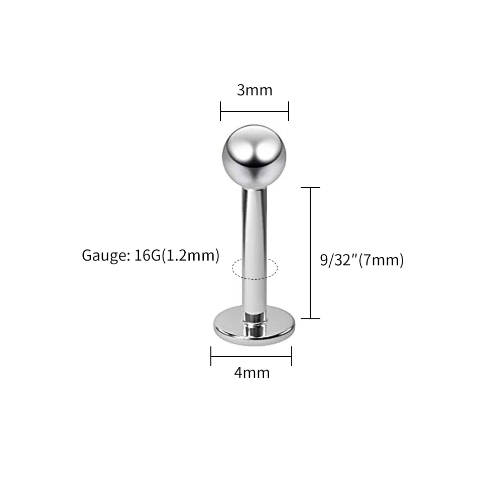 6 Orecchini In Titanio F136 Labret - 16G Con Sfera 3mm - Per Labbro, Tragus, Helix - Filettatura Interna - Foto 8