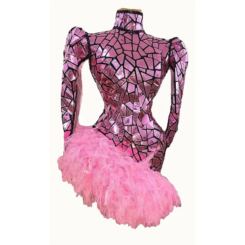 

Nightclub Dance Costume Singer Stage Clothes Shining Sequins Long Sleeve Short Mini Dress Evening Celebrate Birthday Party Dress