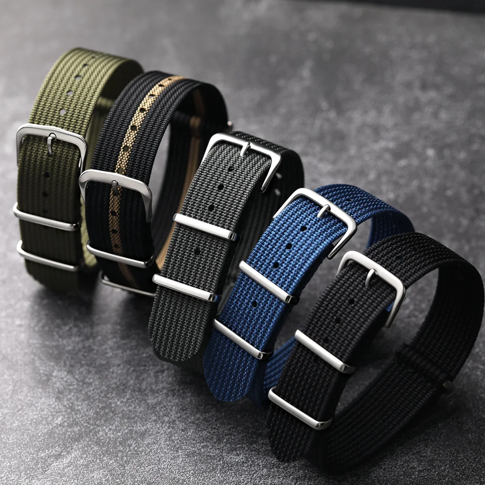 Ribbed Nylon Watch Strap - Durable Military-Inspired Watchband Accessory