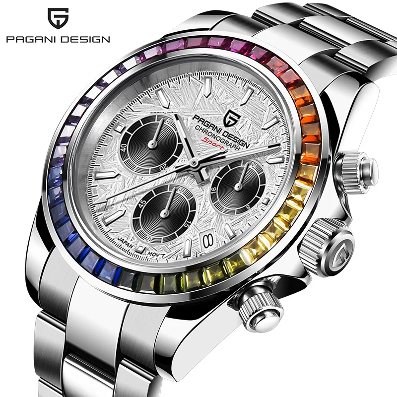 Pagani Design 1644 Orologio Cronografo Uomo - Movimento Giapponese VK63, Quadrante Panda, Lunetta In Ceramica, Impermeabile 100m