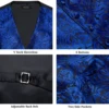 Luxury Men's Suit Vest Royal Blue Paisley Waistcoat with Neck Tie Handkerchief Cufflinks Wedding Prom Tuxedo Sleeves Vest 5