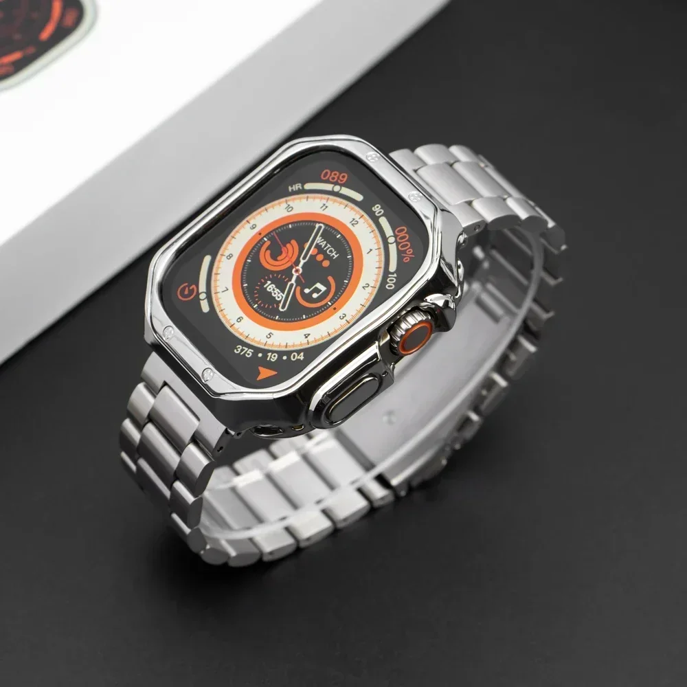 Sleek Stainless Steel Apple Watch Band with TPU Protective Case