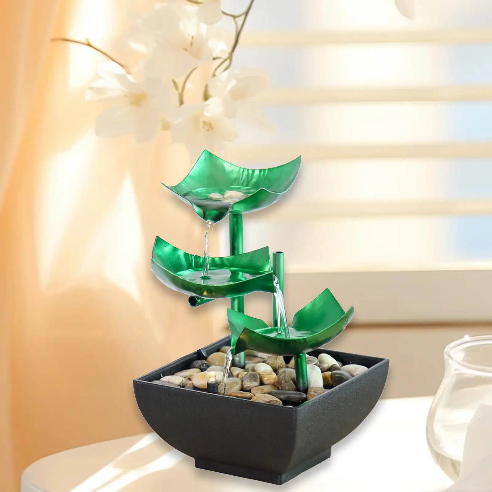 

Настольный водяной фонтан, декоративный успокаивающий звук, домашний декор, 3 уровня, для гостиной, офиса, Подарочный шкаф для дома