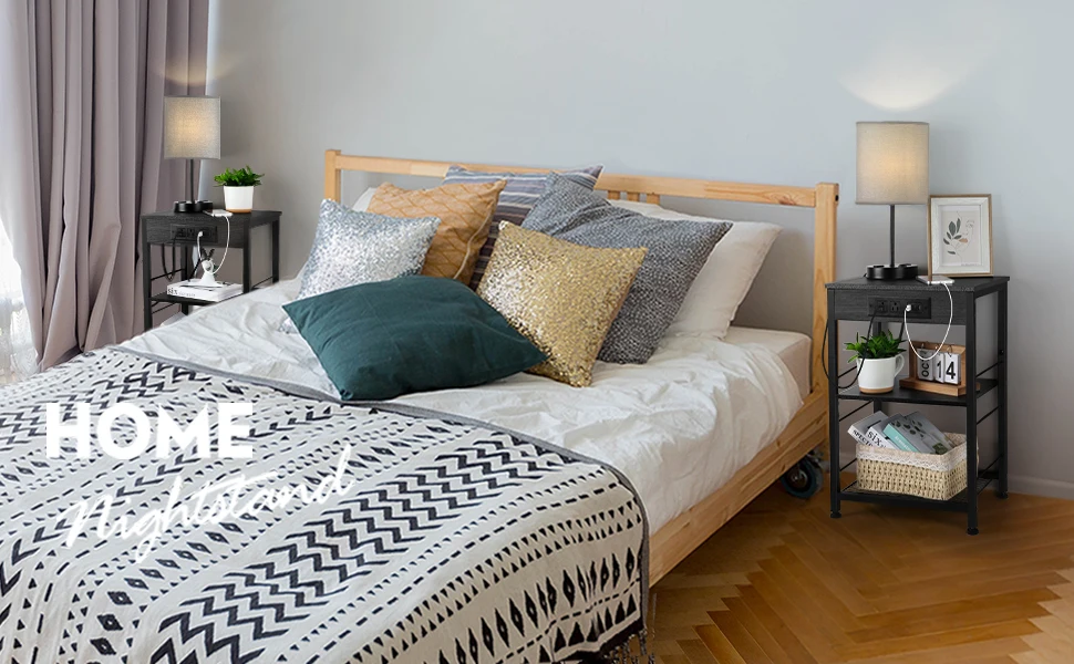 Bedroom Nightstand with Charging Station 