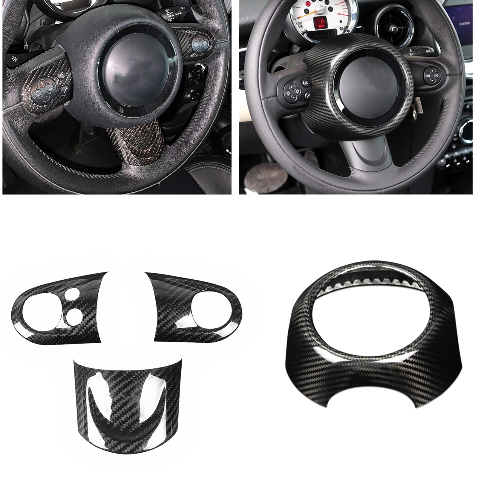 

Steering Wheel Panel Cover+Center Frame Shell Bezel Trim For Mini Cooper R Series R55 R56 R57 R58 R59 R60 R61 Real Carbon Fiber