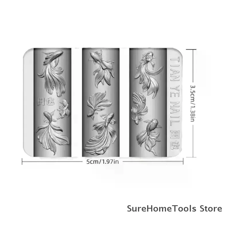 3D Soft Silicone Mermaid Nail Art Mold Ocean Goldfish Koi Cartoon Templates DIY Nail Buttons Carves Manicure Tools Accessories