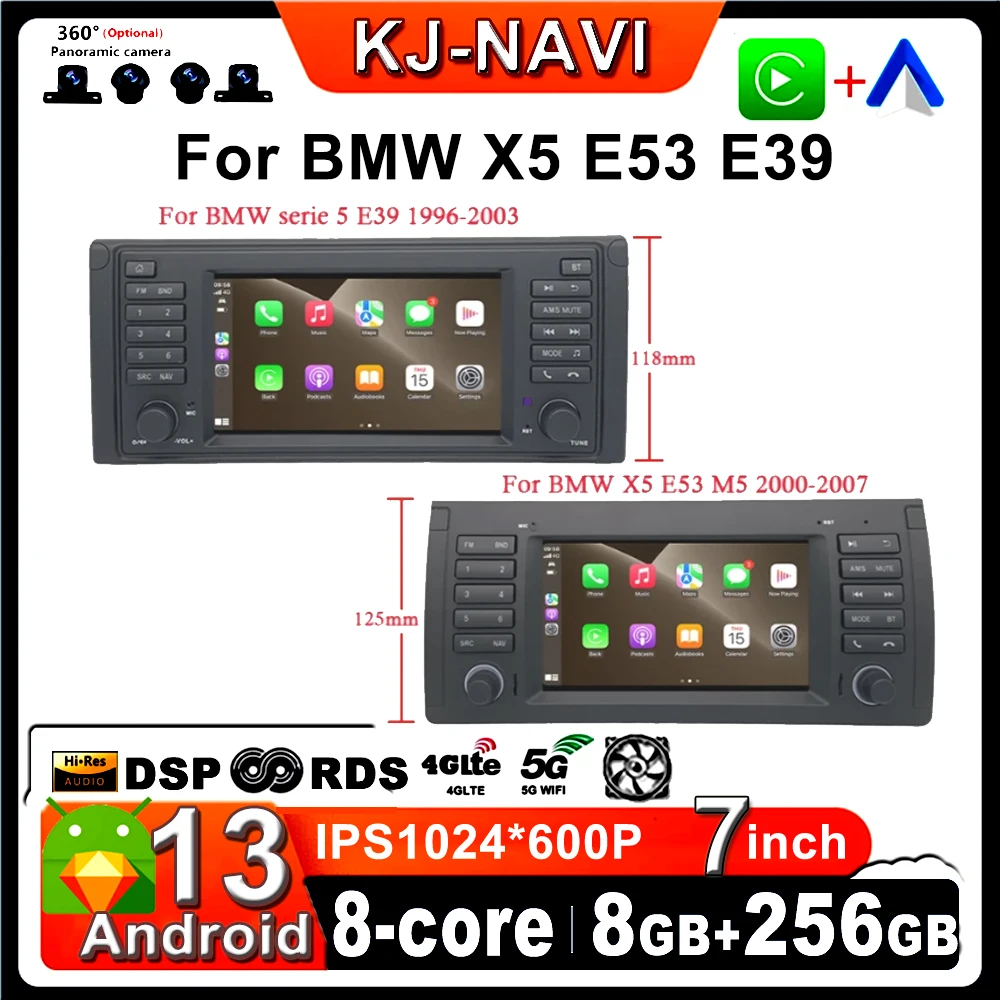 

7” Android 13 for BMW X5 E53 E39 Car Wireless Carplay intelligent navigation stereo audio multimedia player QLED screen DSP WIFI