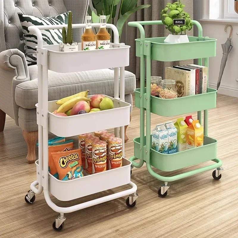 2/3/4-Tier Carbon Steel Trolley with Wheel Bar Kitchen Bathroom Bedroom Storey Snacks Storage Rack cart Makeup Organizer c