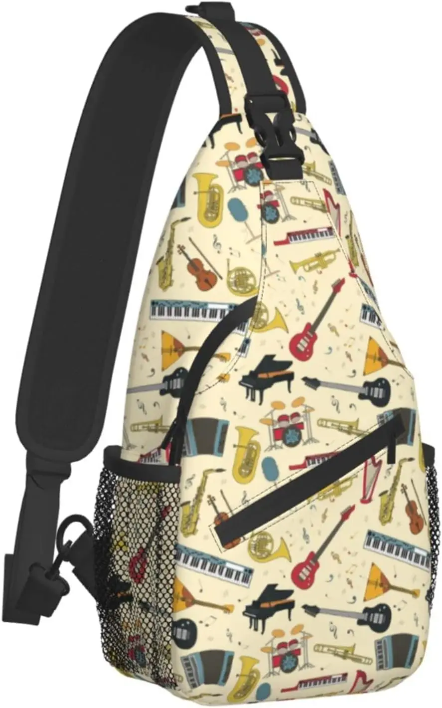 

Guitar Sling Bag Music Notes Crossbody Chest Daypack Casual Backpack Unisex Music Shoulder Bag for Travel Picnic Sports