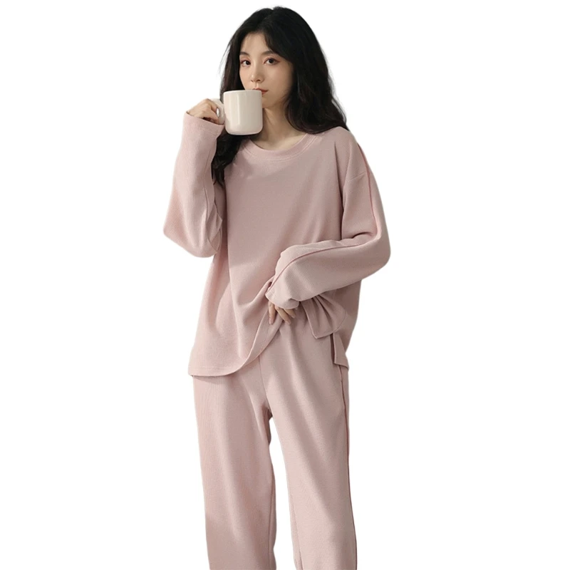 Womens Autumn Spring Loungewear Outfits Matching Pajamas Set Long Sleeve Crewneck Top and Pants Sweatsuit with Pockets