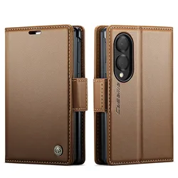 Leather RFID Blocking Flip Case Wallet with Card Slots & Magnetic Wireless Charging Compatibility - Galaxy Z Fold 8 (Brown)