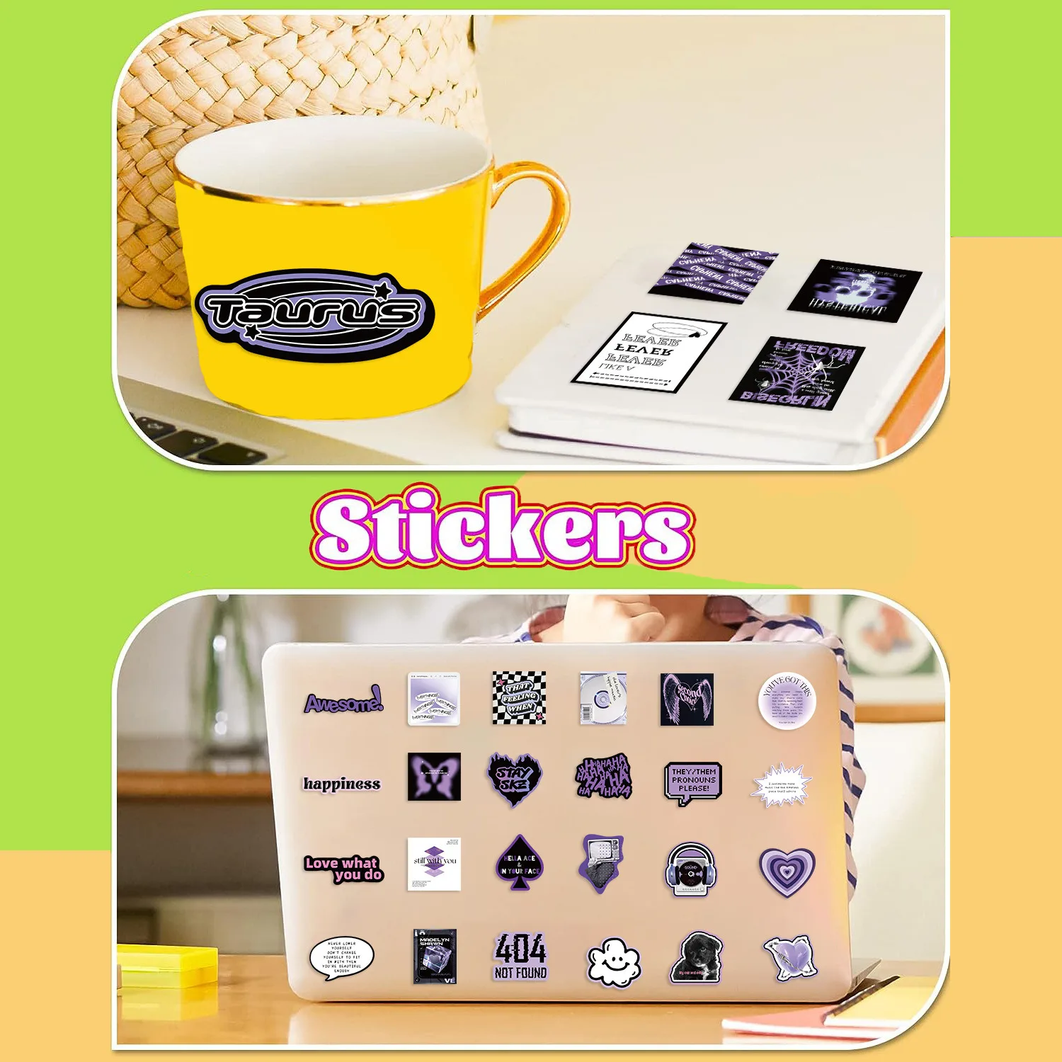 Cool Black Purple INS Graffiti Stickers 60Pcs Trendy Aesthetic Stickers Vinyl Stickers for Water Bottle Laptop Guitar