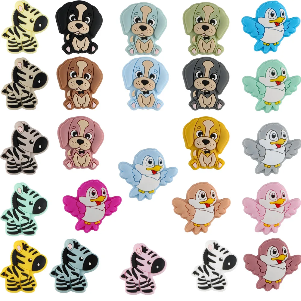 

Sunrony Cartoon Animal Zebra Bird Silicone Beads Silicone Teether DIY Pacifier Chain Accessories Baby Teething Toy