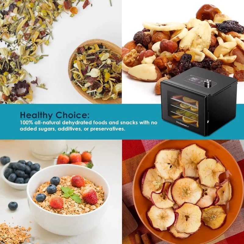 Elite Gourmet Food Dehydrator, Stainless Steel Trays Food Dehydrator, Adjustable Temperature Controls, Jerky Herbs Fruit Veggies 5