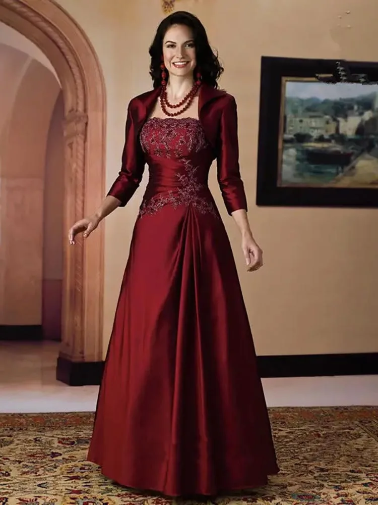 

Elegant A-line Appliques With Jacket Floor Length Mother of the Bride Dress Occasion Formal Party Wedding Summer 2023