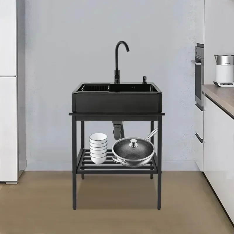Freestanding Stainless Steel Sink with Rotatable Faucet and Shelf Laundry Sink for Laundry Room Garage Kitchen Workshop 3