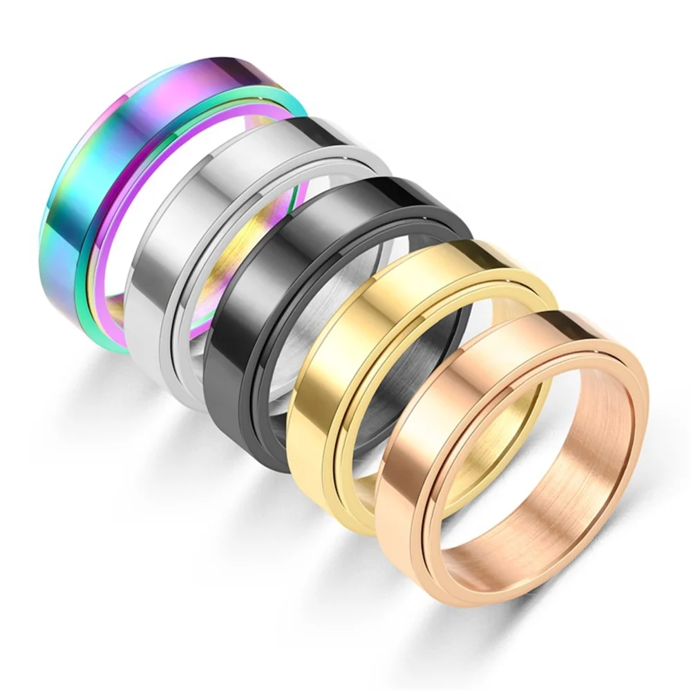 Anxiety Fidget Spinner Rings for Men Women Smooth Stainless Steel Spinning Rotatable Mood Anti Stress Jewelry