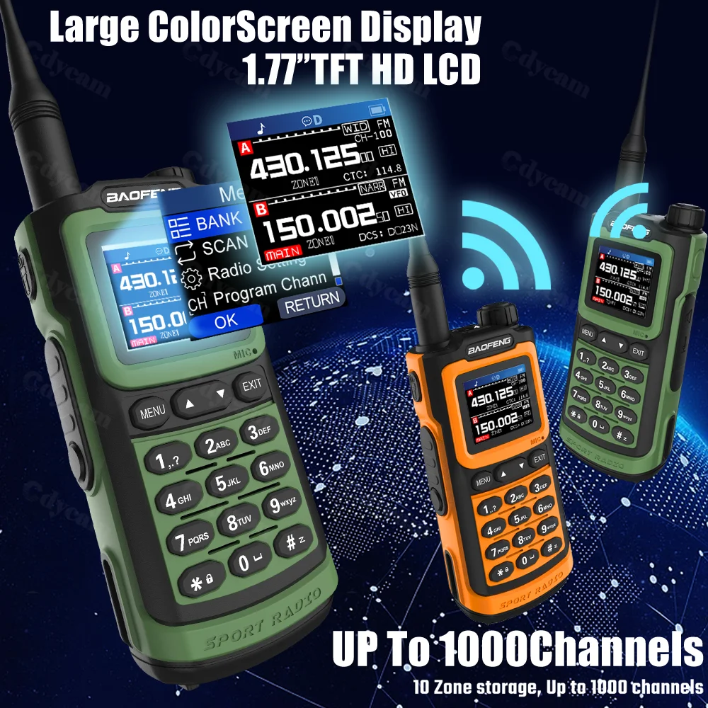 2Pack Baofeng Walkie Talkie True 10W Long Range Portable 1000 Channel Ham FM Radio UHF VHF USB-C Charge Two Way Radio Waterproof 2