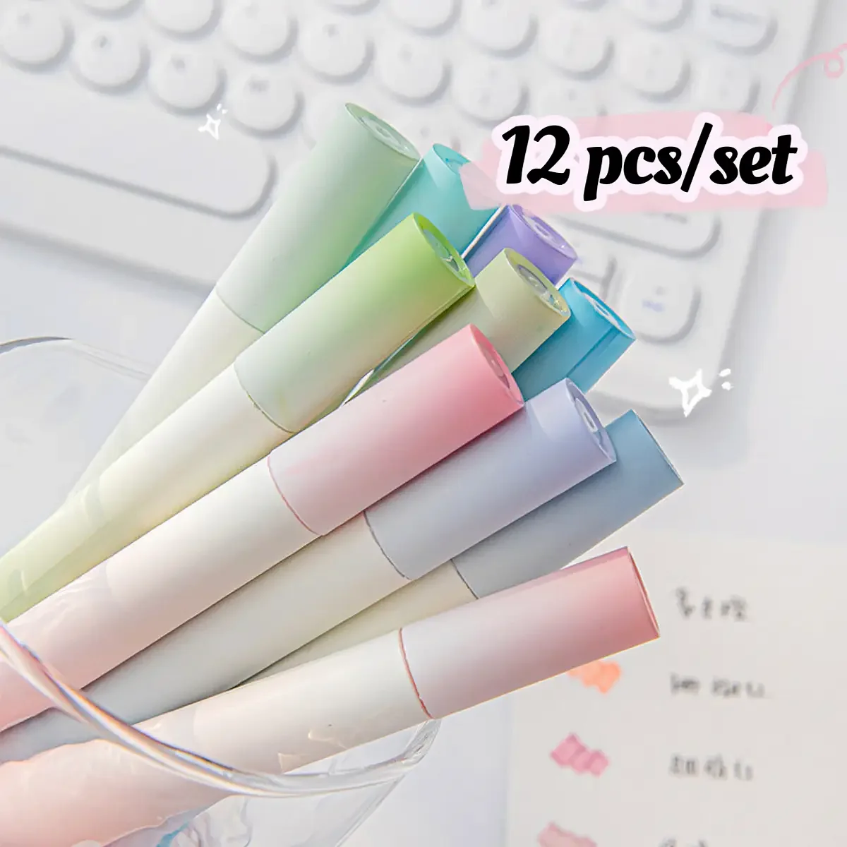 Morandi Color Gradient Highlighter Pens-Lipstick Aesthetic for Elegant Note-taking Journaling and Drawing Crafts 12pcs highlighter pen