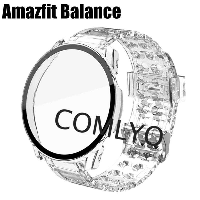 

For Amazfit Balance Case PC Glass Screen Protector Full Cover Bumper Shell Cases balance Strap Bracelet TPU Band