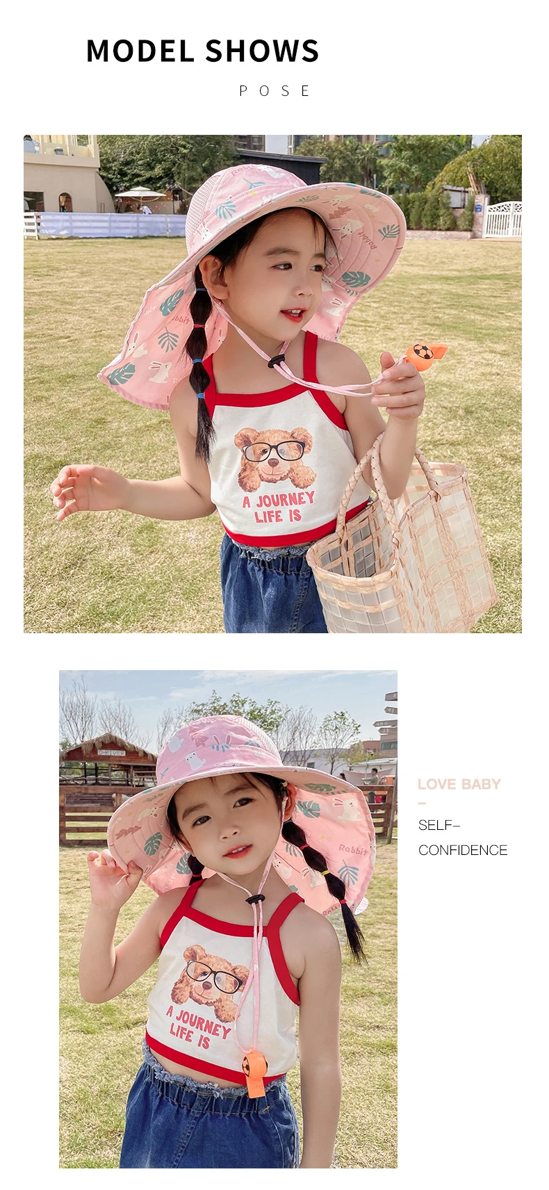 Cappello per bambini, cappello di protezione solare in rete a tesa larga UPF 50+ per ragazzi e ragazze, cappelli da spiaggia dal design arrotolabile con mento regolabile_voghion.com