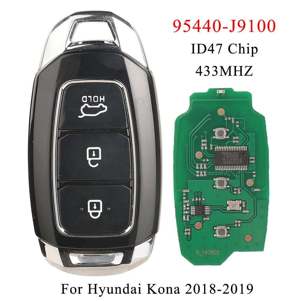 Jingyuqin Id47 Chip 434Mhz Muslimremote Car Key Per Hyundai Kona 2018 2019 2020 Auto Proximity Smart Keyless Go Control
