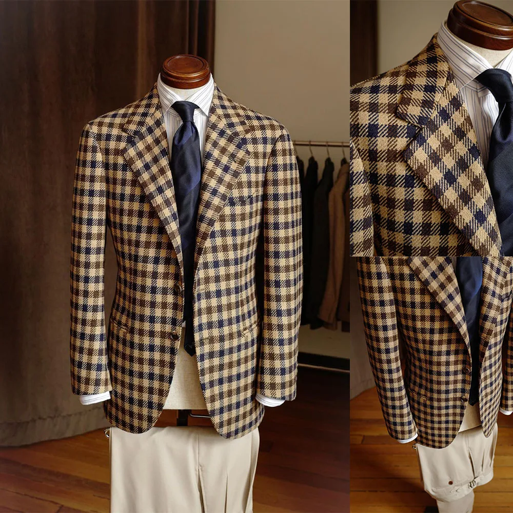 Lattice Men Suits With Shawl Lapel Designer Wedding Tuxedos Mens Jacket Formal Occasion Costume For Men Suit Set