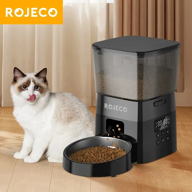 ROJECO automatique distributeur automatique bouton mangeoire pour animaux de compagnie pour chats accessoires de contrôle intelligent mangeoire pour animaux de compagnie nourriture sèche des chats et des chiens 1