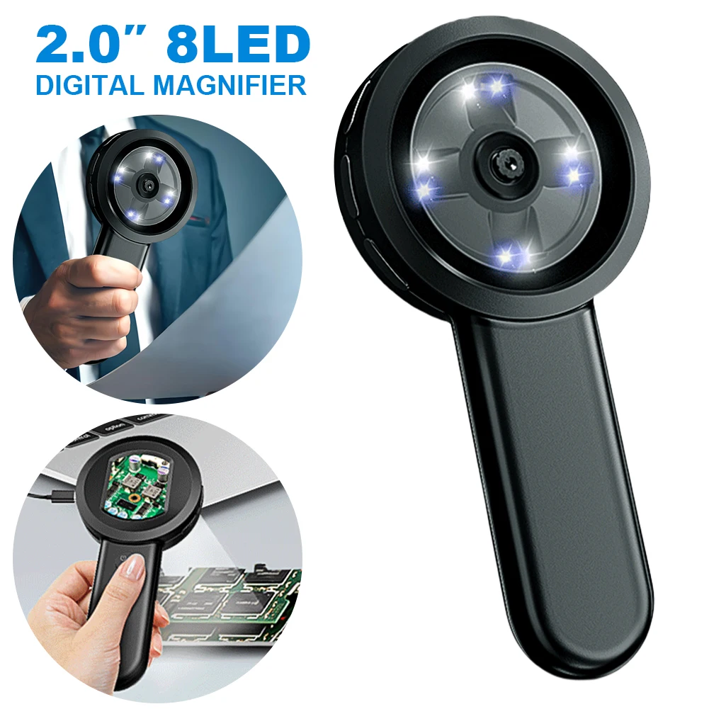 2'' Digital Microscope 100X Zoom Magnifying Glass with 8 LED