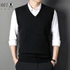 2024 Autumn Winter New Men's Solid Color V-neck Knitted Vest Casual Fashion Warm Sweater Versatile Top 3