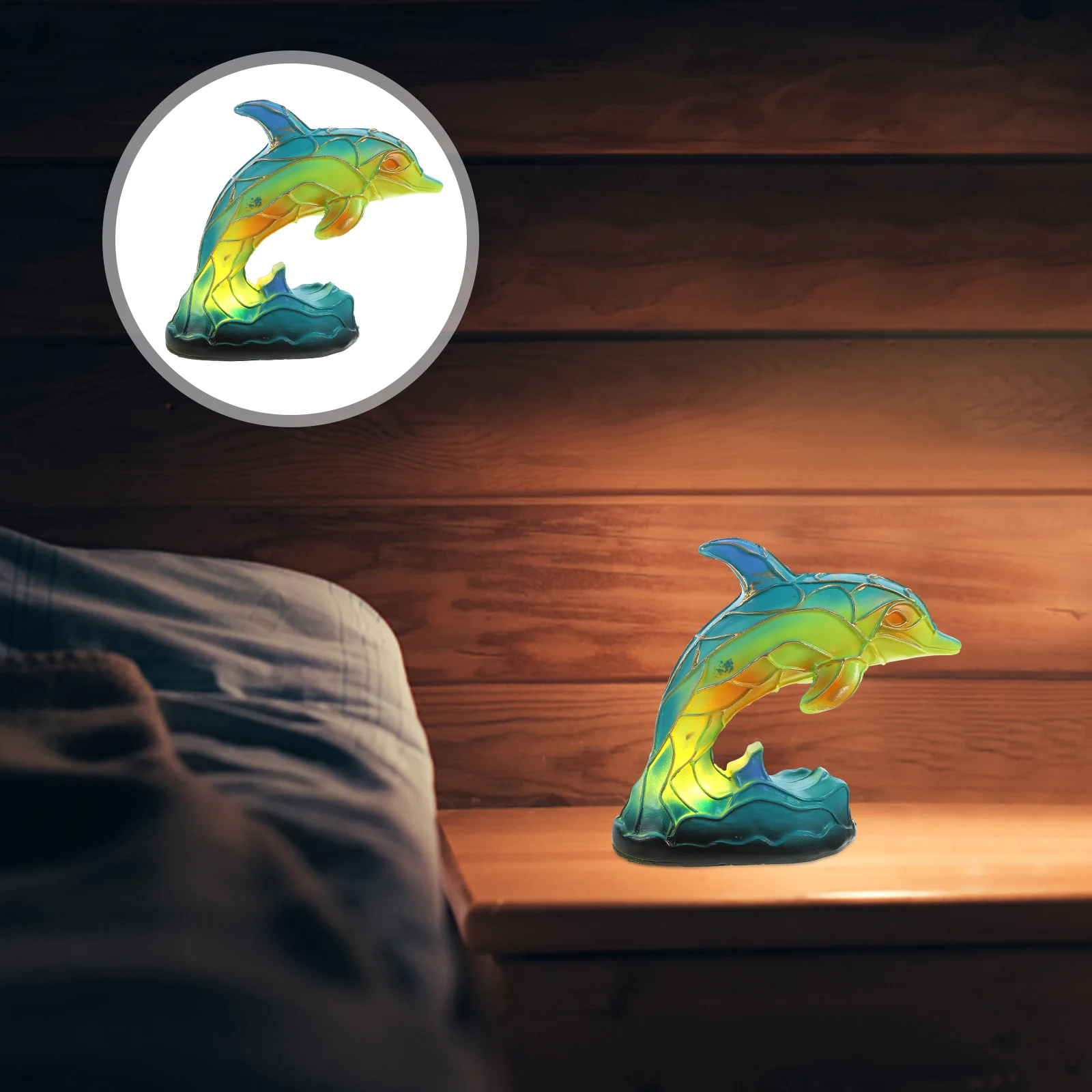 

Animal Table Lamp Dolphin Lamp Stained Bedside Light Desk Night Light For Living Room Bedroom