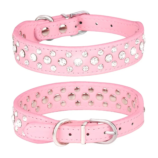 Pet collars for small dogs, pet collars, rhinestone PU collars for cats and dogs, adjustable to prevent pets from being lost 5