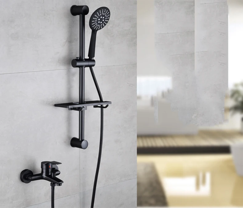 Description Picture 2 of itemBlack Shower Faucet Brass Mixer Wall Mounted Single Handle Bathroom Mixer Tap & Hand Shower & Shower Sliding Bar