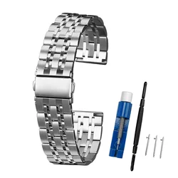 Elegant Solid Steel Watch Strap with Stainless Steel Butterfly Clasp - 22mm (Silver)