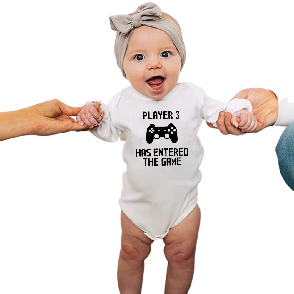 

Funny Infant Baby Romper Player 3 Has Entered The Game Print Short Sleeved Newborn Clothes Toddler Boy Girl Jumpsuit