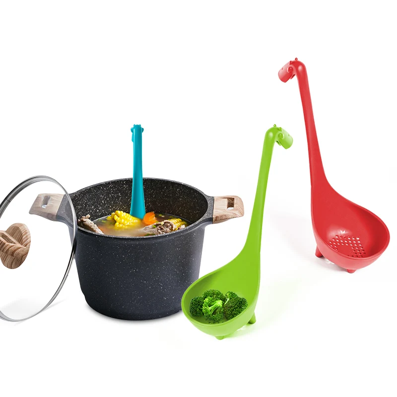 Plastic spoon FHEAL Cute Giraffe Colander With Long Handle Food-grade PP Long Handle Cooking Utensils Tableware Spoon Kitchen Accessories