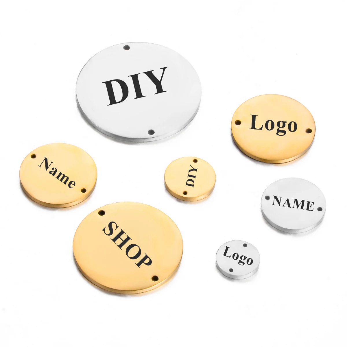 10pcs Metal Custom Stainless Steel Name LOGO Disc Charms 2Holes Round Personalized Tag with Any Words Pendants Jewelry Findings