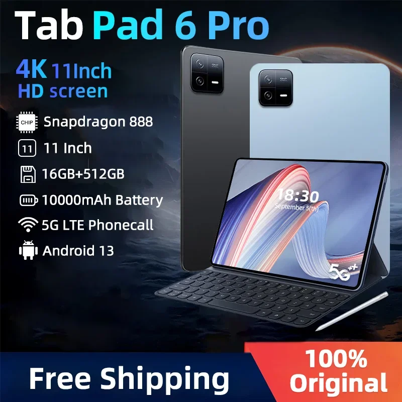 

2024 Original Global Version Tablet Android 13 Pad 6 Pro Snapdragon 888 Tablets PC 16GB RAM 1TB ROM Dual SIM 10.1 inchHD Tab