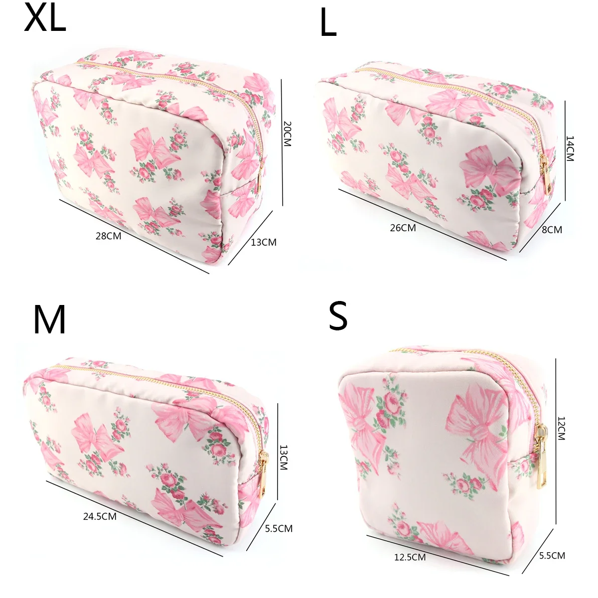 Flowers Bow Printed Nylon Waterproof Travel Make up Pouch Bags Backpack Tote bag Duffle Bag Fanny Pack for Women Girl Ladies 2